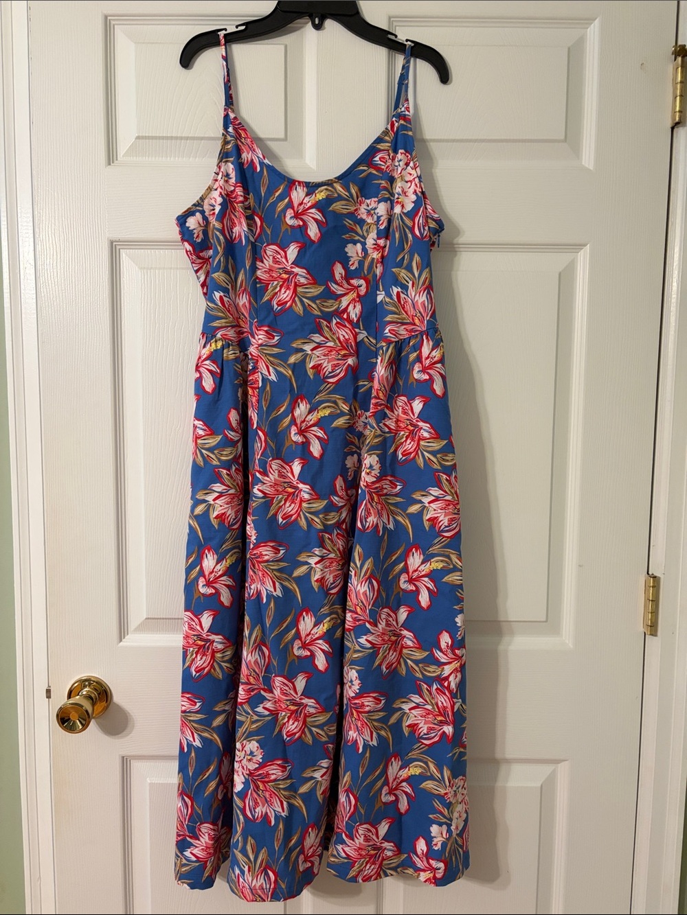 a new day Blue Floral Midi Dress with Pink & Green Accents